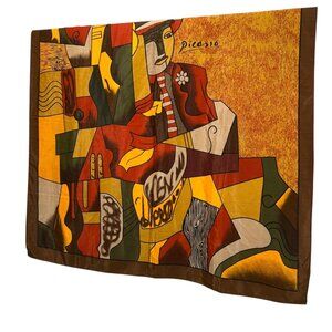 Picasso cubist art golden brown orange art to wear large shawl scarf wrap ITALY